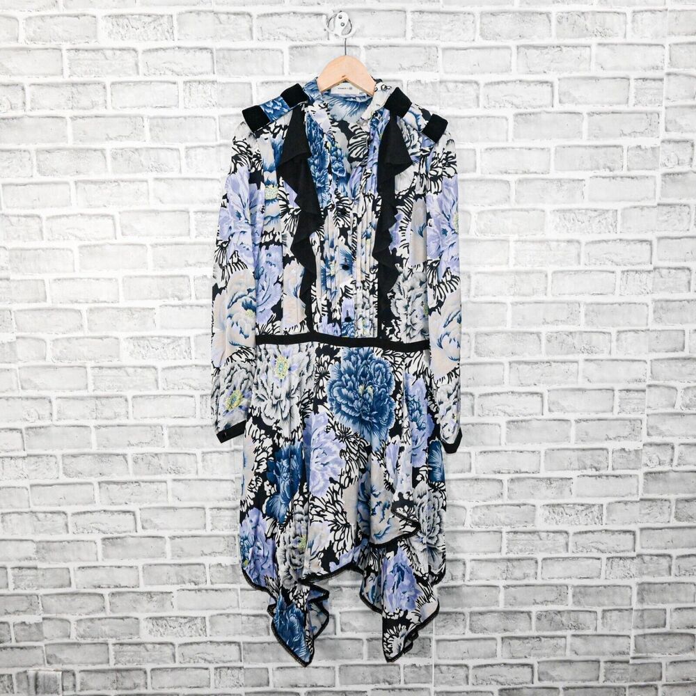 Coach 1941 X Kaffe Fassett Print Ruffle Pleated Dress Blue Black Size 0 View 4